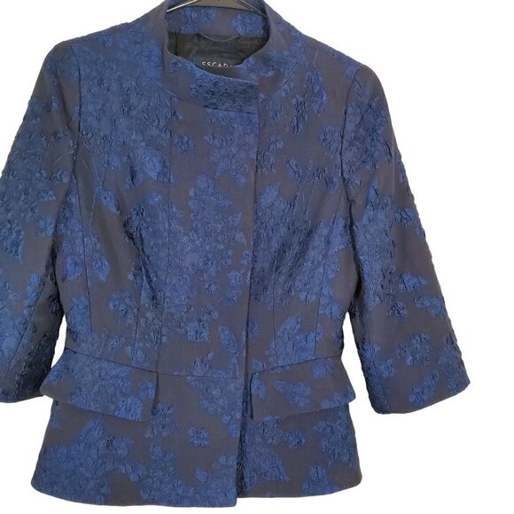 Escada Silk Brocade Lined Blazer Top Womens 36 Mock Neck Navy Blue Office Formal - Picture 8 of 11